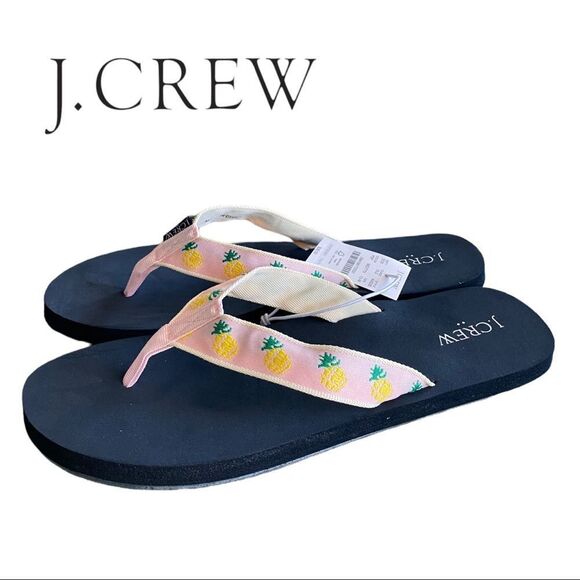 NEW J. Crew Women's Pink Blossom Pineapple Flip Flop Sandals - Picture 1 of 4
